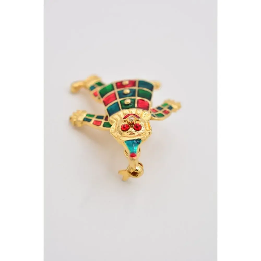 Vintage Clown Pin Brooch Red Green Enamel Dangle Arms Legs Gold Tone 1990s BinAT